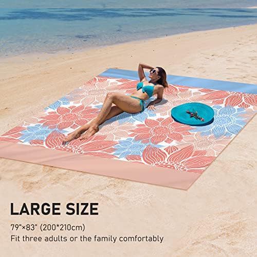 Beach Blanket Waterproof Sandproof Extra Large Beach Mat 79" X 83"/120"x108"for 1-8 Adults Quick Drying Durable Outdoor Picnic Mat for Beach Travel Camping Hiking