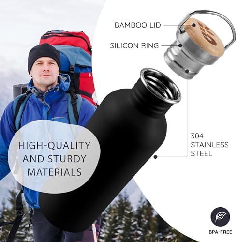 Bambaw Stainless Steel Water Bottle, Black Sports Bottle, Non-Insulated Water Bottle, 1L Stainless Steel, Reusable Bottle, Metal Bottle, BPA-Free – Onyx Black