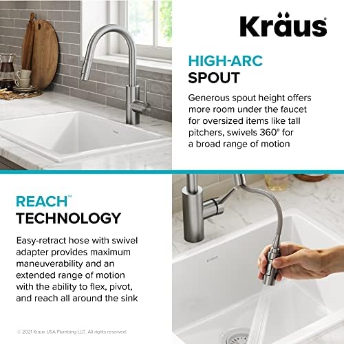 Kraus Oletto Spot Free Stainless Steel Dual Function Kitchen Faucets with Pull Down Sprayer, KPF-2620SFS