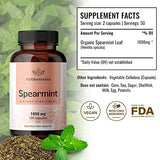 Spearmint 100 Capsules - 1000 mg - Organic Mentha Spicata Dietary Daily Supplement - Natural Support for Digestive & Respiratory Function - for Stress Relief - Vegan, Non-GMO