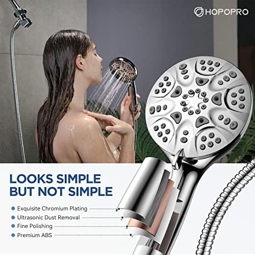 6-Mode High Pressure Handheld Shower Head with Power Wash, HOPOPRO High Flow Hand Held Showerhead Set with Built-in Power Spray to Clean Tub Tile Pets Bathroom Flooring