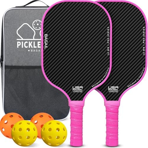 BAGAIL Pickleball Paddles, USAPA Approved Fiberglass Surface Pickleball Set, Lightweight Pickle Ball Rackets with 4 Balls, 1 Bag, Designed in California for Traction and Stability