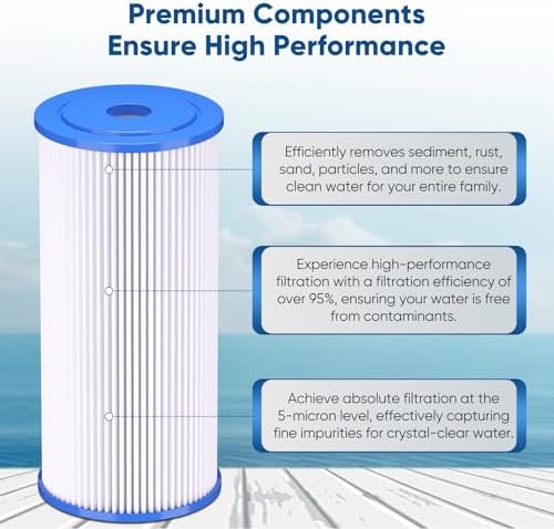 PUREPLUS 10" x 4.5" Whole House Pleated Sediment Filter for Well Water, Replacement Cartridge for GE FXHSC, Culligan R50-BBSA, Pentek R50-BB, DuPont WFHDC3001, American Plumber W50PEHD, GXWH40L, 2Pack