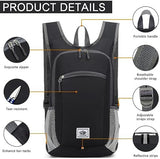 Esup 15L Lightweight Hiking Backpack Foldable Small Travel Backpack Packable Camping Backpack for Women Men (Black)