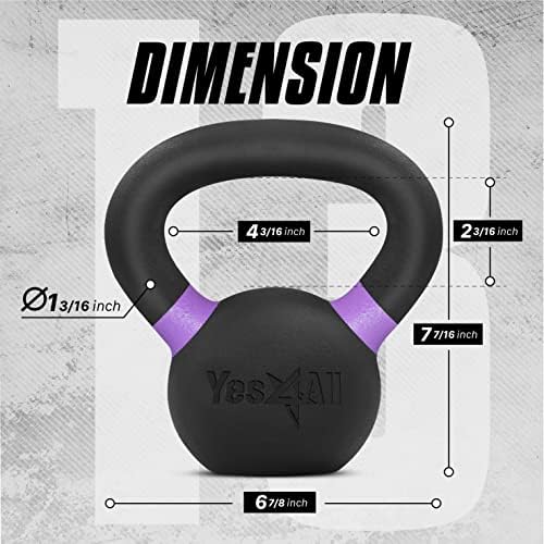 Yes4All Powder Coated Cast Iron Kettlebell Strength Training Kettlebells Weight Set for Full Body Workout, Home Gym
