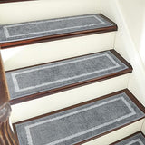 COSY HOMEER Soft Stair Treads 15pcs Non-Slip Carpet Mat 28inX9in Indoor Stair Runners for Wooden Steps,Stair Rugs for Kids and Dogs, 100% Polyester TPE Backing Grey,Square
