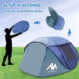 4 Person Pop Up Tents for Camping - AYAMAYA Waterproof Instant Family Tents with Skylight & Removable Rainfly, Upgraded Large Size with 2 Doors -Automatic Easy Setup Beach Tent with Poles