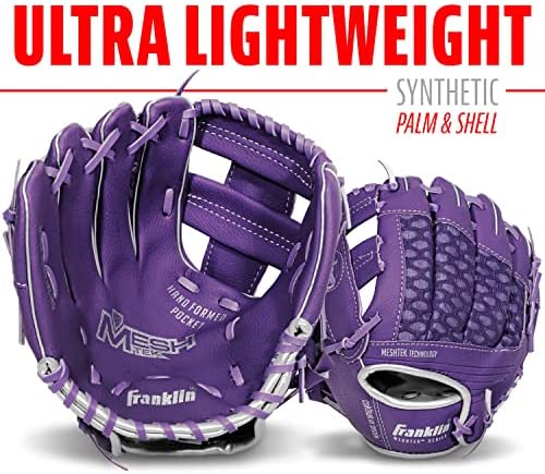 Franklin Sports Kids Baseball Glove + Ball Sets - Meshtek Youth Teeball Gloves for Kids + Toddlers - Left + Right Hand Throw Mitts + Glove Sets with Foam Balls - Boys + Girls Gloves - 9.5" Inch