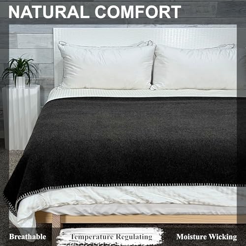 EKTOS 100% Virgin Wool Blanket, 90" x 66", Perfect for Camping, Survival and Bushcraft (Charcoal, Twin Size)