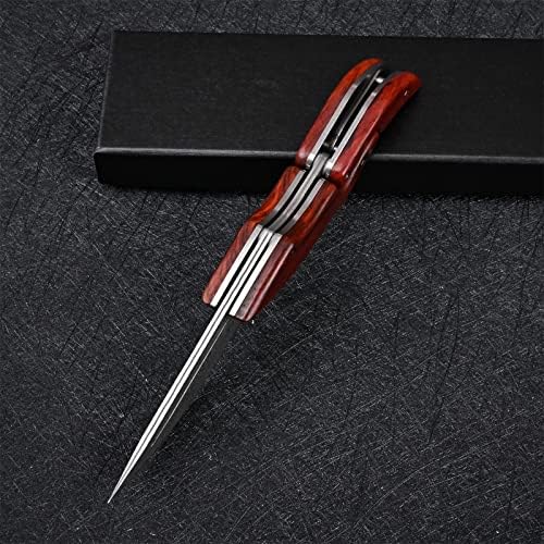 SD604A VG10 Damascus Folding Knife Pocket Knife Yellow Sandalwood Handle Mechanical Lock Outdoor Camping Survival (Suguha)