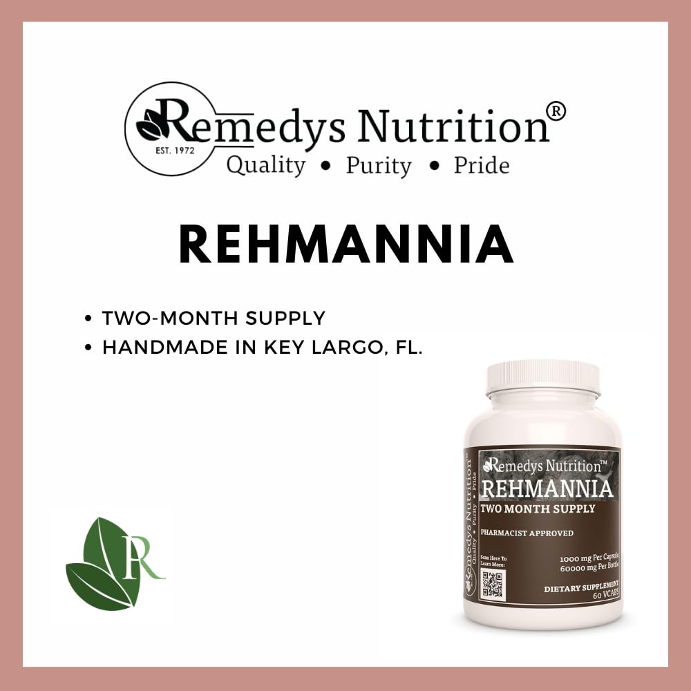 Remedy's nutrition Rehmannia Root - 1,000 mg, 60 Vegan Capsules Herbal Dietary Supplement - 2 Month Supply
