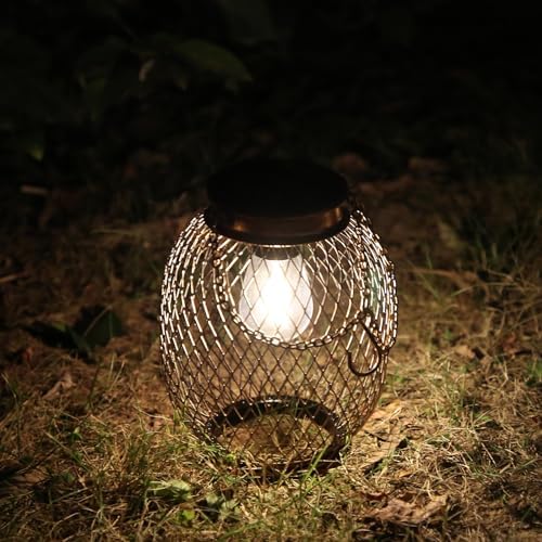 Solar Lanterns Outdoor Waterproof,Collasis Vintage Hanging Solar Lights Outdoor IP65 Waterproof Decorative Lanterns Lighting for Yard Garden Patio Pathway Gazebo Decor,Copper,2 Pack