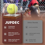 JupDec Softball Display Case Clear Acrylic Ball Holder, UV Protected Cube with Wood Base Stand, Championship Sports Collections Box Showcase