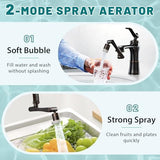 CECEFIN 1440° Rotating-Faucet-Extender Sink Aerator - 1080°+360° Large-Angle Splash Tap Extension with 2 Water Outlet, Swivel Multifunctional Robotic Arm for Kitchen/Bathroom, Oil Rubbed Bronze