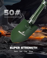 DARTMOOR Camping Shovel, 24" Larger Folding Shovel with Saw Edge, Portable Outdoor Survival Snow Shovel for Off Road Camping Hiking Digging Backpacking, Car Emergency, Entrenching Tool, Green