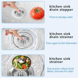 3-in-1 Kitchen Sink Drain Strainer & Stopper, Stainless Steel Food Catcher Plug with Filter Basket, Fits 3-1/2 Inch Drain Hole, Universal Sink Protector Cover, Anti-Clogging, Silver