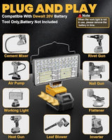 Cordless 20V LED Work Light for Dewalt 20V Max Battery, LIVOWALNY 100W 10000LM 7" Floodlight, LED Flashlights with USB & Type-C & Low Voltage Protection & 140° Pivoting Head for Emergency and Job Site