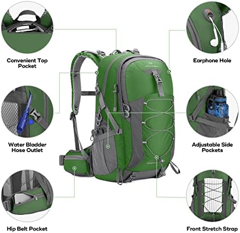 Maelstrom Hiking Backpack,Camping Backpack,40L Waterproof Hiking Daypack with Rain Cover,Lightweight Travel Backpack,Green