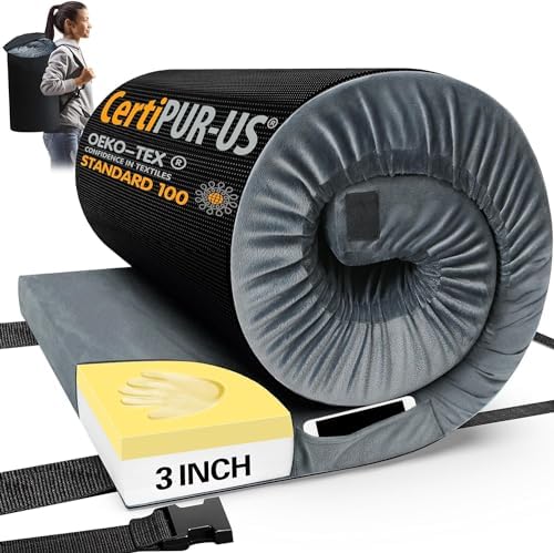 CYMULA Memory Foam Camping Mattress Pad, CertiPUR-US Sleeping Mat, Portable Roll Up Mattress for Adults, Camping Bed Pads for Sleepover, Car Bed with Travel Bag