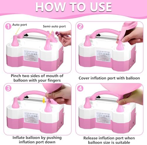SINBEE Balloon Pump, Balloon Pump Electric, Portable Dual Nozzle Electric Blower Air Pump Inflator for Party Decoration. Faster and Save Time