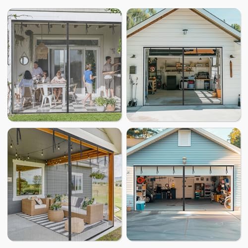 Garage Door Screen, 16x7 Ft Magnetic Closure Heavy Duty Weighted Bottom Garage Screen Doors for 2 Car Garage, Fiberglass Mesh Anti Annoying Animal Out