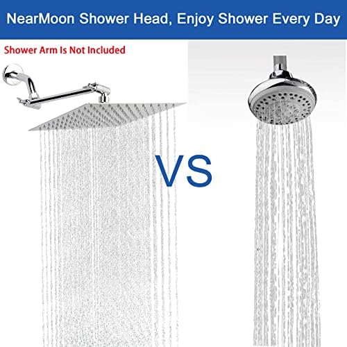 NearMoon Rain Shower Head, High Flow Stainless Steel Square Rainfall Shower, High Pressure Design, Awesome Shower Experience Even At Low Water Flow (10 Inch, Chrome Finish)