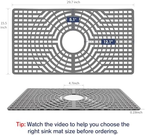 Silicone Sink Protector 30"x16" Center Hole, Heat Resistant Non-slip Dishwasher Suitable, Large Sink Mat for Bottom of Farmhouse Kitchen Stainless Steel Sink