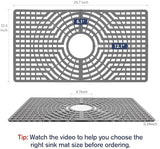 Silicone Sink Protector 30"x16" Center Hole, Heat Resistant Non-slip Dishwasher Suitable, Large Sink Mat for Bottom of Farmhouse Kitchen Stainless Steel Sink