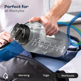 AQUAFIT 64 oz Water Bottle with Time Marker - Straw & Chug Lid - BPA Free Big Water Bottle with Straw - Gym Water Bottle with Handle - Gallon Water Jug (64 Ounces, Blue)