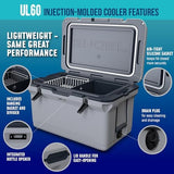 ENGEL 60 QT Ultra-Light Injection Molded Cooler - Ice Chest Keeps Ice up to 7 Days - Large Cooler Includes Wire Basket, Divider and Built-in Bottle Opener