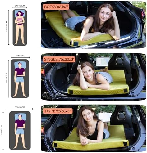 Memory Foam Camping Mattress Sleeping Pad, 3" Thick Waterproof Portable Roll Up Sleeping Mats & Floor Mattress Pad with Pillow + Travel Bag for Camping Car Truck SUV Tent Sleepover Kids Adult