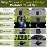 Outdoor Portable Toilet Set for Adults with Camping Night Lantern, Folding XL Toilet, Pop Up Privacy Tent and Carry Bags, Multipurpose Potty, Washable and Foldable for RV Travel