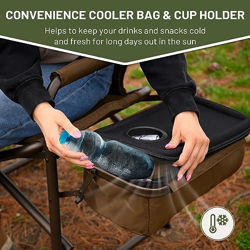TIMBER RIDGE Folding Camping Chair with Cooler Bag, Director Chair Foldable with Side Table for Adults, Camp Chairs for Outdoor, Lawn, Sports, Fishing, Heavy Duty Supports 300lbs, Earth Brown