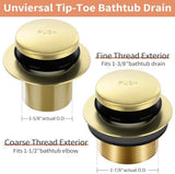 Gold Bathtub Drain Tip-Toe Tub Trim Set with Two-Hole Overflow Faceplate Bathroom Tub Drains Replacement Conversion Tub Drain Kit Assembly with Universal Fine & Coarse Thread