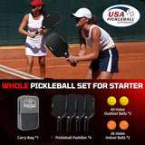 BAGAIL Pickleball Paddles, USAPA Approved Fiberglass Surface Pickleball Set, Lightweight Pickle Ball Rackets with 4 Balls, 1 Bag, Designed in California for Traction and Stability