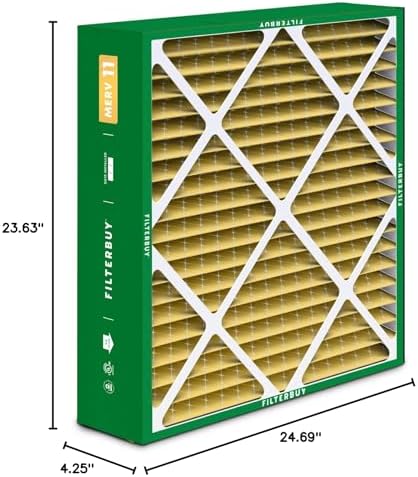 Filterbuy 24x25x5 Air Filter MERV 11 Allergen Defense (2-Pack), Pleated HVAC AC Furnace Air Filters Replacement for Carrier FILXXCAR0024, Maytag, and More (Actual Size: 23.63 x 24.69 x 4.25 Inches)