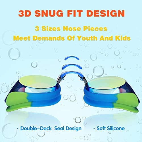 Keary Kids Swim Goggles for Toddler Kids Youth(3-12),Anti-Fog Waterproof Anti-UV Clear Vision Water Pool Goggles