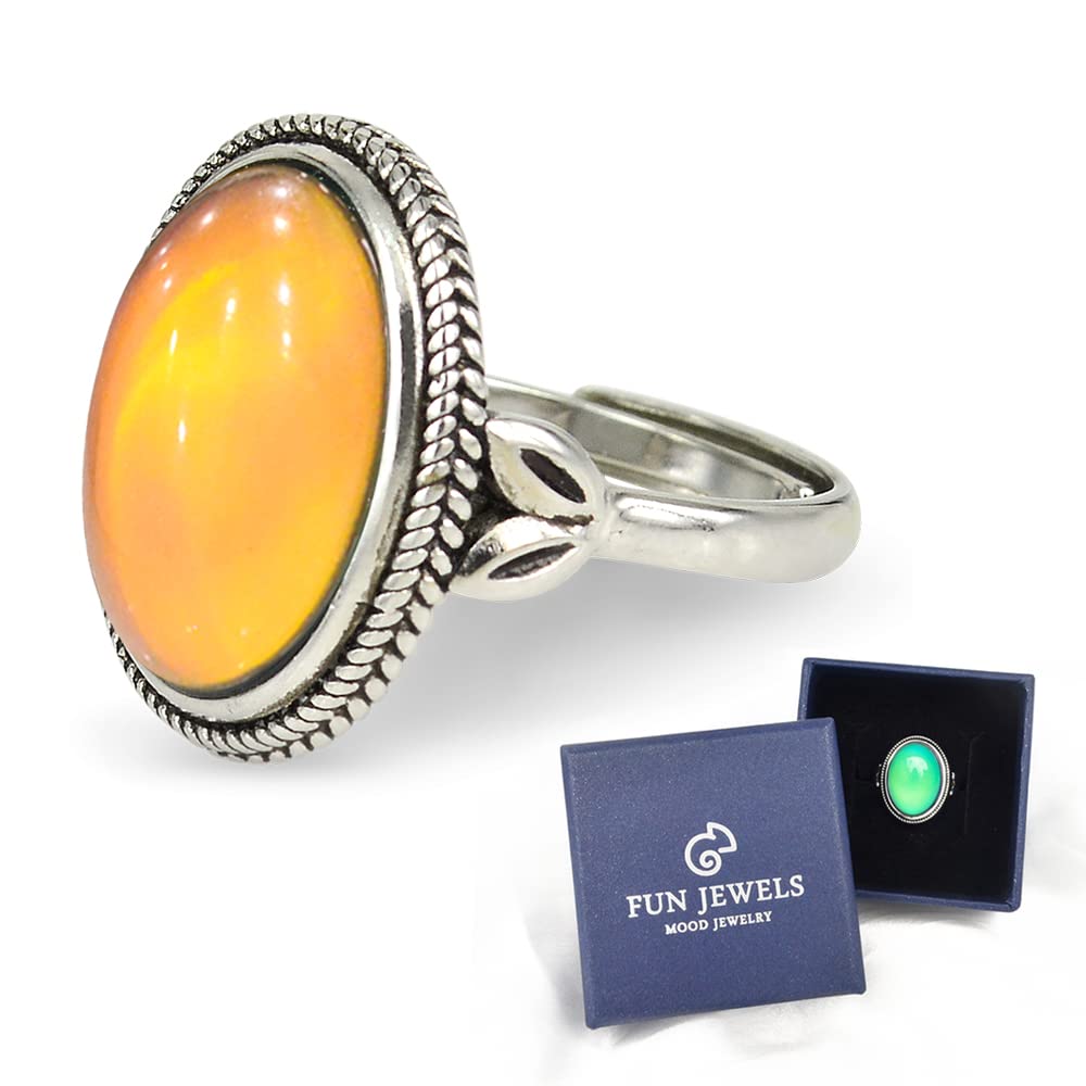FUN JEWELS Antique Silver Plated Color Change Mood Ring Size Adjustable