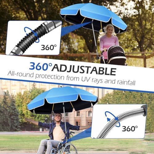 Umbrella 360°Adjustable Protection Stroller, 2 PACK 48.8" beach chair umbrella with clamp, high UV protection. 3 Adjustable areas 180°+360° for fishing, golf, beach, camping (chair not included)