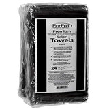 ForPro Professional Collection Premium Bleach Tough Salon Towels, Black, 100% Cotton, Bleach-Proof Towels, Stain Resistant, 16" W x 27" L, 24-Count