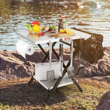Foldable Grill Table with Extra Storage Bottom Shelf, Outdoor Indoor Foldable Outdoor Grill Stand Table with Garage Rack & Tissue Holder,Easy Set-up, 30" x 24", Silver