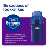 PUR 30-Cup Water Filter Dispenser with 1 Genuine PUR Filter, Large 30-Cup Capacity, 2-in-1 Powerful, Faster Filtration, Lasts 2 Months or 40 Gallons, Dishwasher Safe, White/Blue (DS1800Z)