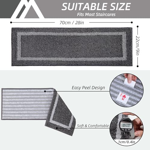 COSY HOMEER Soft Stair Treads 15pcs Non-Slip Carpet Mat 28inX9in Indoor Stair Runners for Wooden Steps,Stair Rugs for Kids and Dogs, 100% Polyester TPE Backing Grey,Square