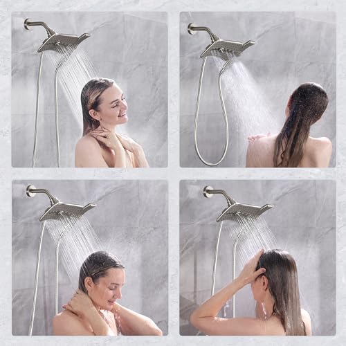 BRIGHT SHOWERS Shower Head Combo with Two Spray Setting , Fixed Shower Head and Handheld with Grey Face, Brushed Nickel