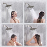 BRIGHT SHOWERS Shower Head Combo with Two Spray Setting , Fixed Shower Head and Handheld with Grey Face, Brushed Nickel