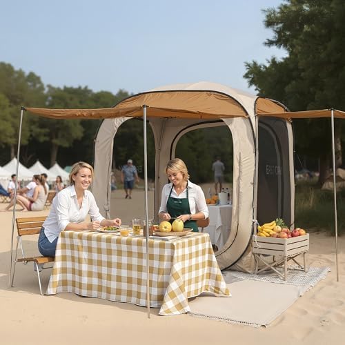 EAST OAK Pop Up Canopy Tent with Mesh Walls | Outdoor Screen House with 4/6 Sunshades | Waterproof Gazebo with Carry Bag | Portable Shelter for Camping, Patio, and Beach | Beige