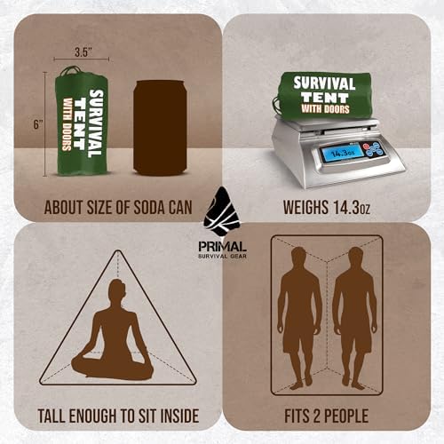 Orange Polyester Survival Tent with Doors - Compact, Durable, All-Season Shelter for Camping, Hiking, and Emergency Preparedness
