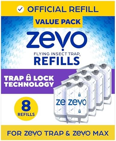 Zevo Flying Insect Trap Refill - for The Zevo MAX & Standard Indoor Fly Trap - Catch Gnats, House & Fruit Flies - Easy to Use - Mess-Free Disposal (8 Refill Cartridges)