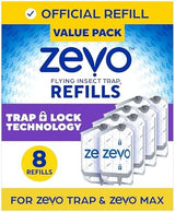 Zevo Flying Insect Trap Refill - for The Zevo MAX & Standard Indoor Fly Trap - Catch Gnats, House & Fruit Flies - Easy to Use - Mess-Free Disposal (8 Refill Cartridges)