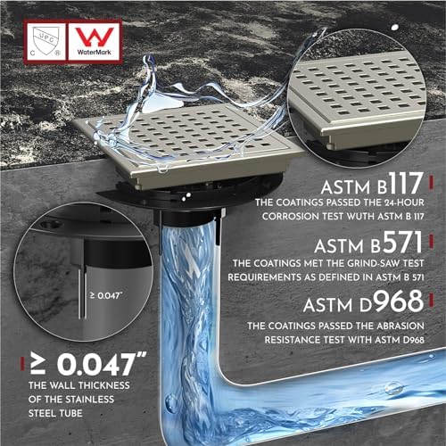 6 Inch Square Shower Floor Drain with Flange,Quadrato Pattern Grate Removable,Food-Grade SUS 304 Stainless Steel,Watermark&CUPC Certified,Brushed Nickel